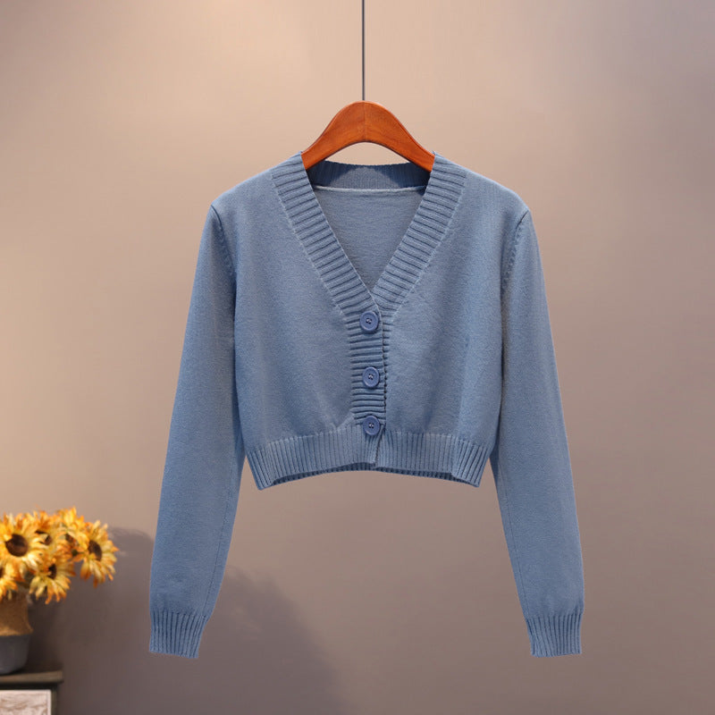 V Neck Sweater Thin Sweater Small Coat High Waist Short Cardigan Women - Stuffs & Savers