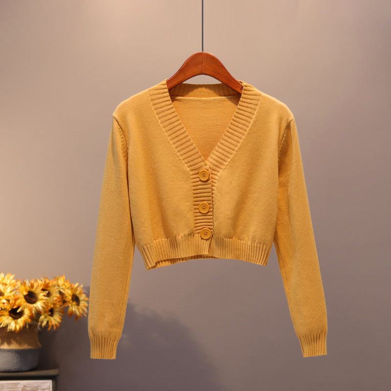 V Neck Sweater Thin Sweater Small Coat High Waist Short Cardigan Women - Stuffs & Savers