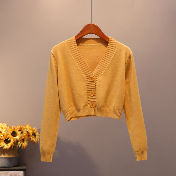 V Neck Sweater Thin Sweater Small Coat High Waist Short Cardigan Women - Stuffs & Savers