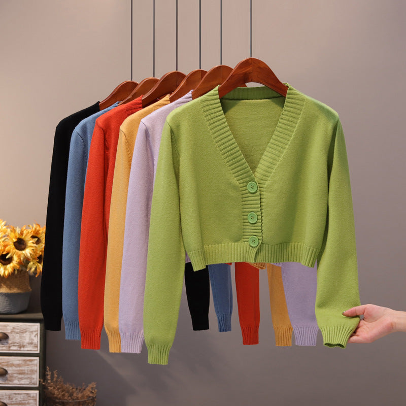 V Neck Sweater Thin Sweater Small Coat High Waist Short Cardigan Women - Stuffs & Savers