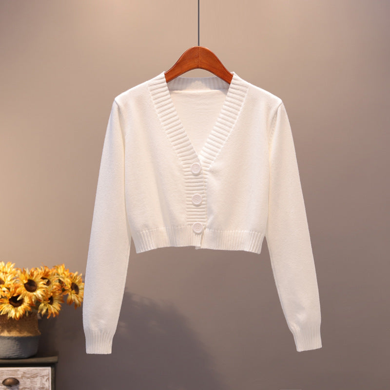 V Neck Sweater Thin Sweater Small Coat High Waist Short Cardigan Women - Stuffs & Savers