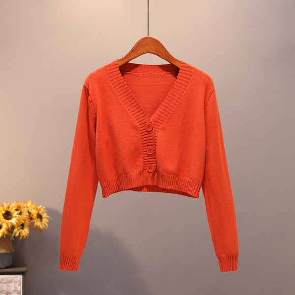 V Neck Sweater Thin Sweater Small Coat High Waist Short Cardigan Women - Stuffs & Savers