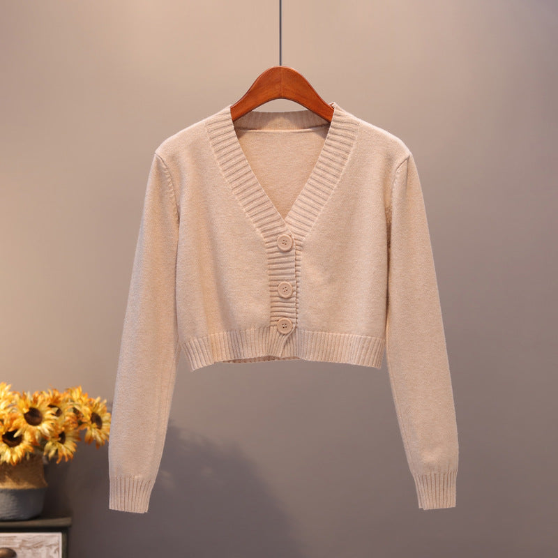 V Neck Sweater Thin Sweater Small Coat High Waist Short Cardigan Women - Stuffs & Savers