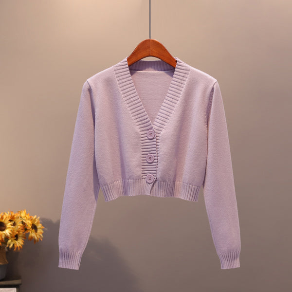 V Neck Sweater Thin Sweater Small Coat High Waist Short Cardigan Women - Stuffs & Savers