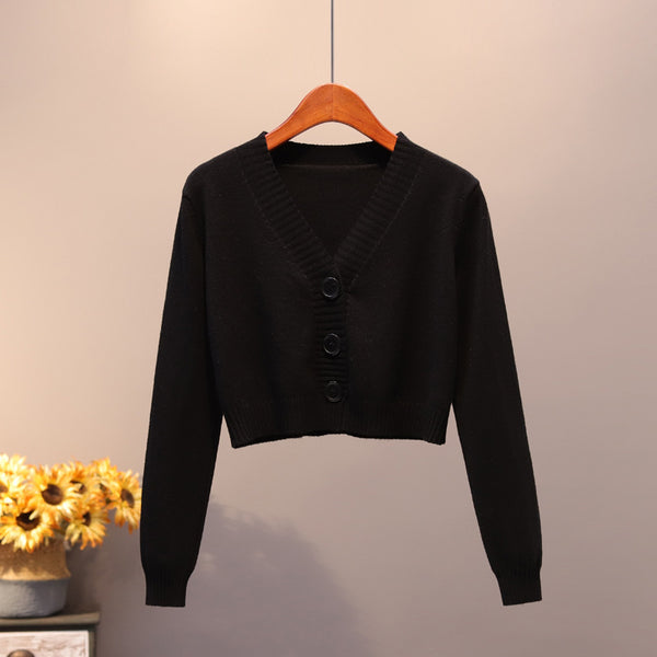 V Neck Sweater Thin Sweater Small Coat High Waist Short Cardigan Women - Stuffs & Savers