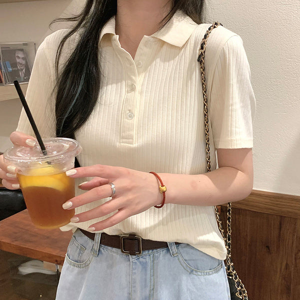 Retro Collar Pit Short-Seeved Women Loose Korean Style Ins Harajuku Style Sweater - Stuffs & Savers