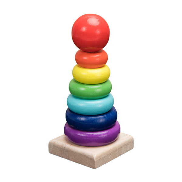 Wooden Toys Rattles Educational Toy Rainbow Blocks Montessori Baby Colorful Kids Music - Stuffs & Savers