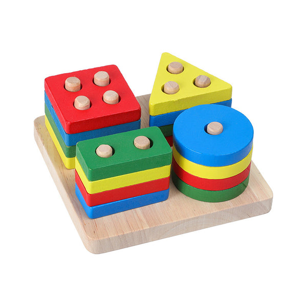 Wooden Toys Rattles Educational Toy Rainbow Blocks Montessori Baby Colorful Kids Music - Stuffs & Savers