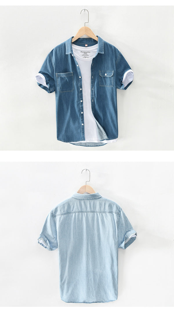 Mens Denim Shirt Short-sleeved Cotton - Stuffs & Savers