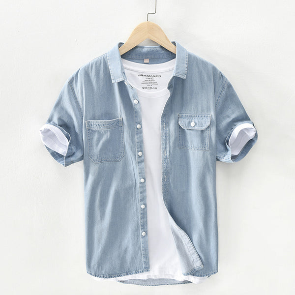 Mens Denim Shirt Short-sleeved Cotton - Stuffs & Savers