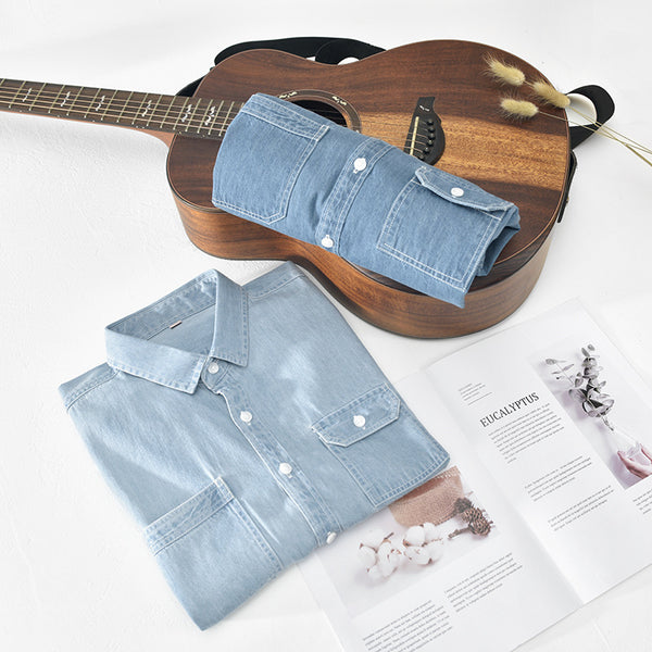 Mens Denim Shirt Short-sleeved Cotton - Stuffs & Savers