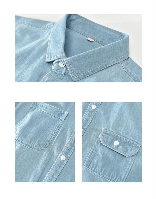 Mens Denim Shirt Short-sleeved Cotton - Stuffs & Savers