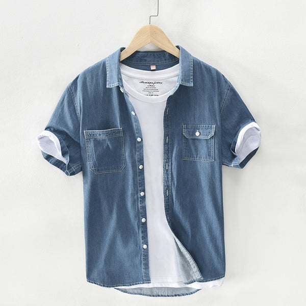 Mens Denim Shirt Short-sleeved Cotton - Stuffs & Savers