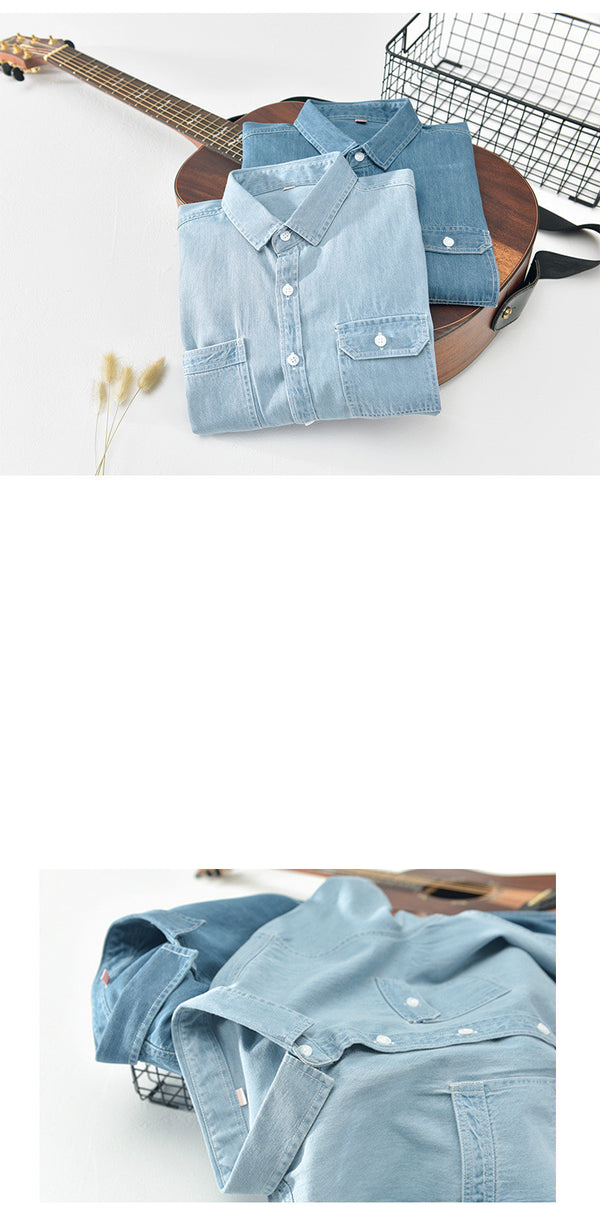 Mens Denim Shirt Short-sleeved Cotton - Stuffs & Savers