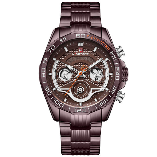 NAVIFORCE Men'S Watch Six-Pin Steel Band Watch