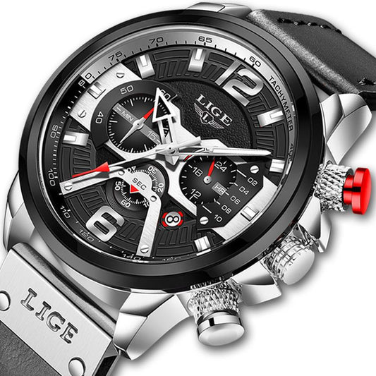 LIGE Men's Multifunction Sports Waterproof Watch