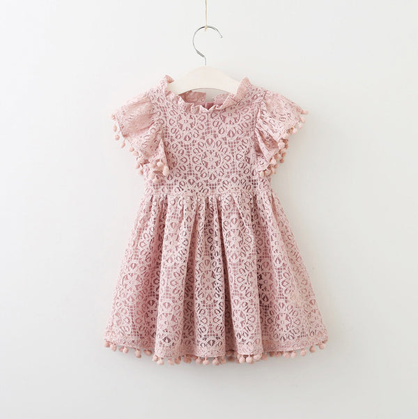 Tassel Hollow Out Design Princess Dress Kids Clothes