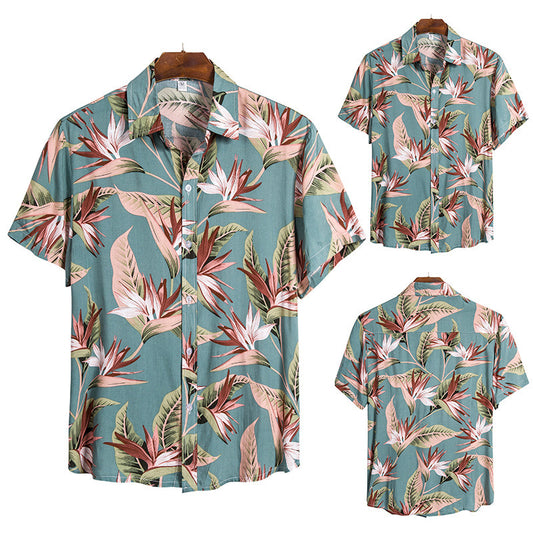 Men's Casual Short-sleeved Floral Shirt