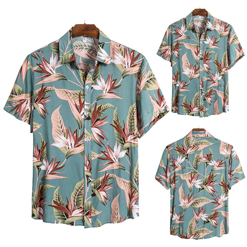 Men's Casual Short-sleeved Floral Shirt