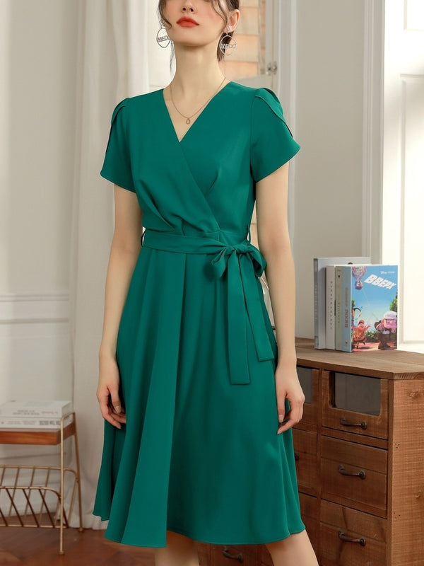 ELUGGLE Summer V-Neck French Style Dress