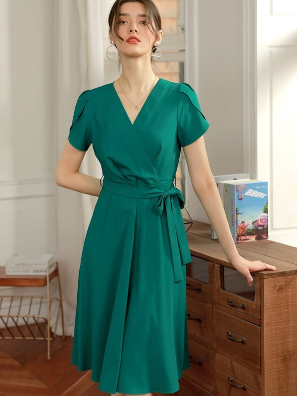 ELUGGLE Summer V-Neck French Style Dress