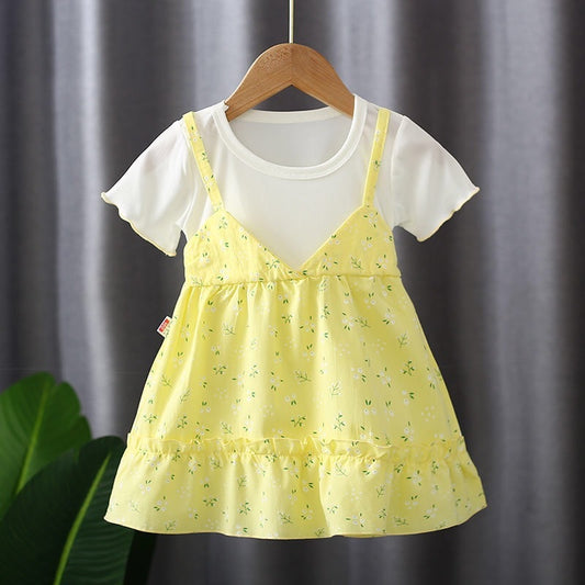 Girls Round Neck Two-piece Suspender Skirt