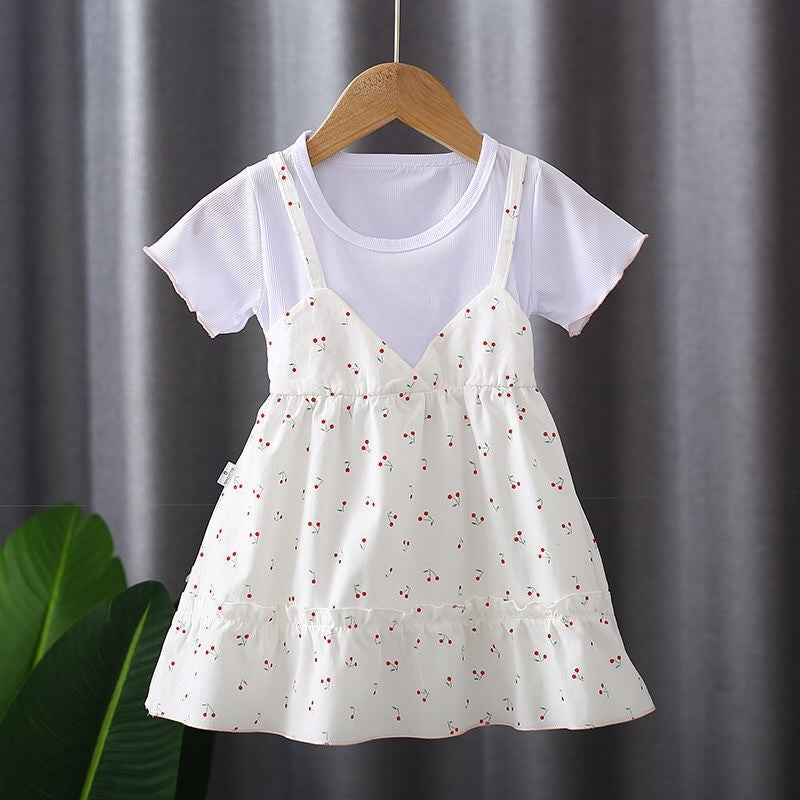 Girls Round Neck Two-piece Suspender Skirt