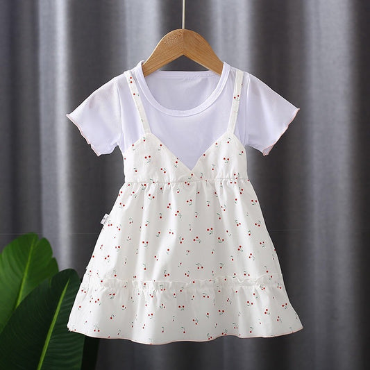 Girls Round Neck Two-piece Suspender Skirt