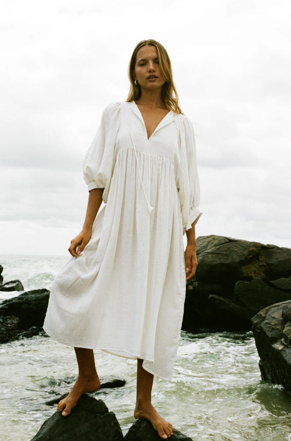 Lantern Sleeve Wind Dress