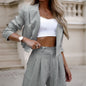 Striped Lapel Cropped Top Pants