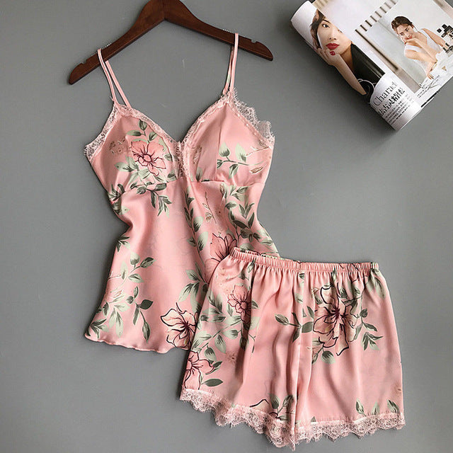 Printed V-neck pyjamas with suspenders