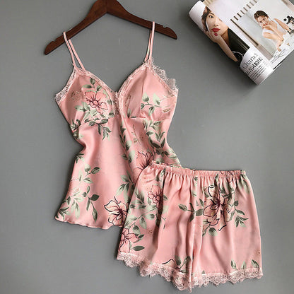 Printed V-neck pyjamas with suspenders