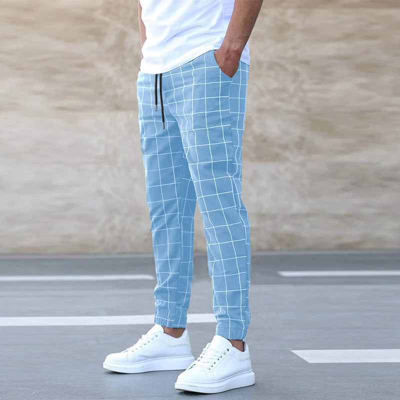 Mens casual Plaid Print Pants