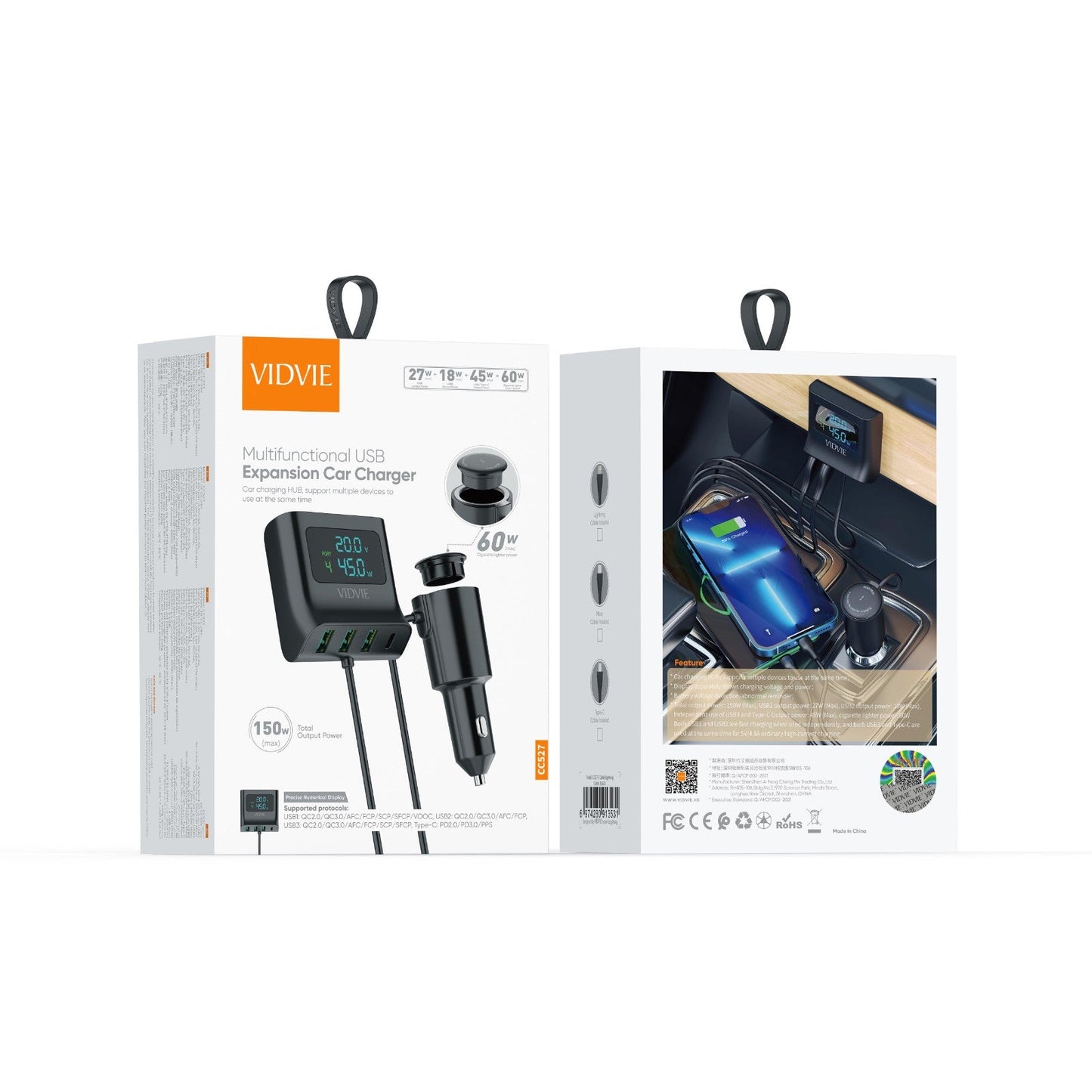 VIDVIE CC527 Multifunctional USB Expansion and Car Charger