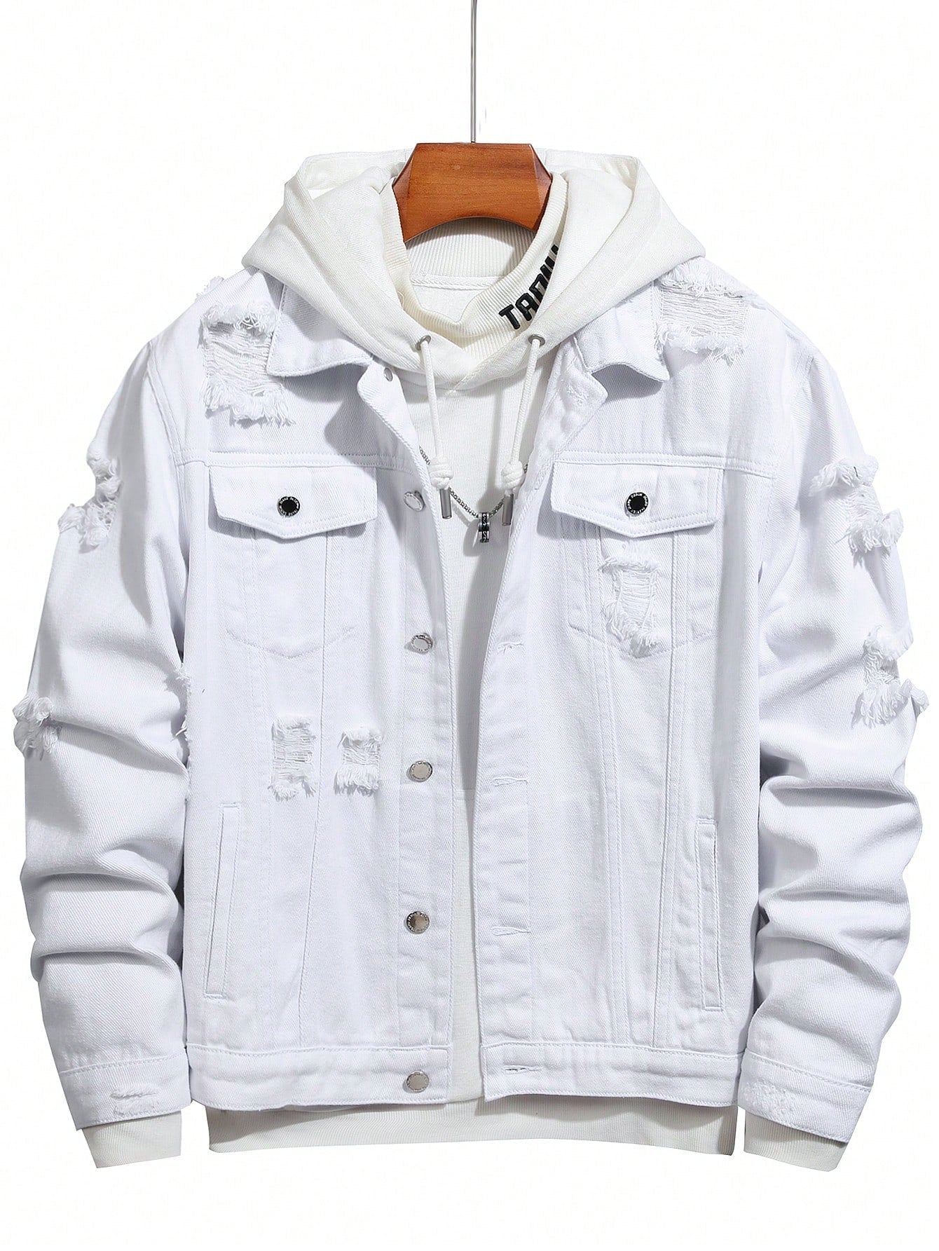 Manfinity EMRG Homme Veste en Jean en Coton Déchiré à Rabat