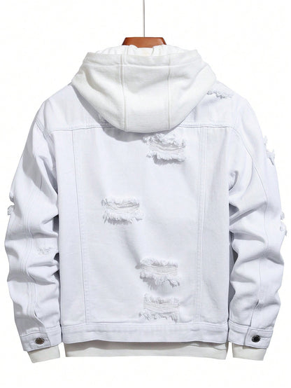 Manfinity EMRG Homme Veste en Jean en Coton Déchiré à Rabat
