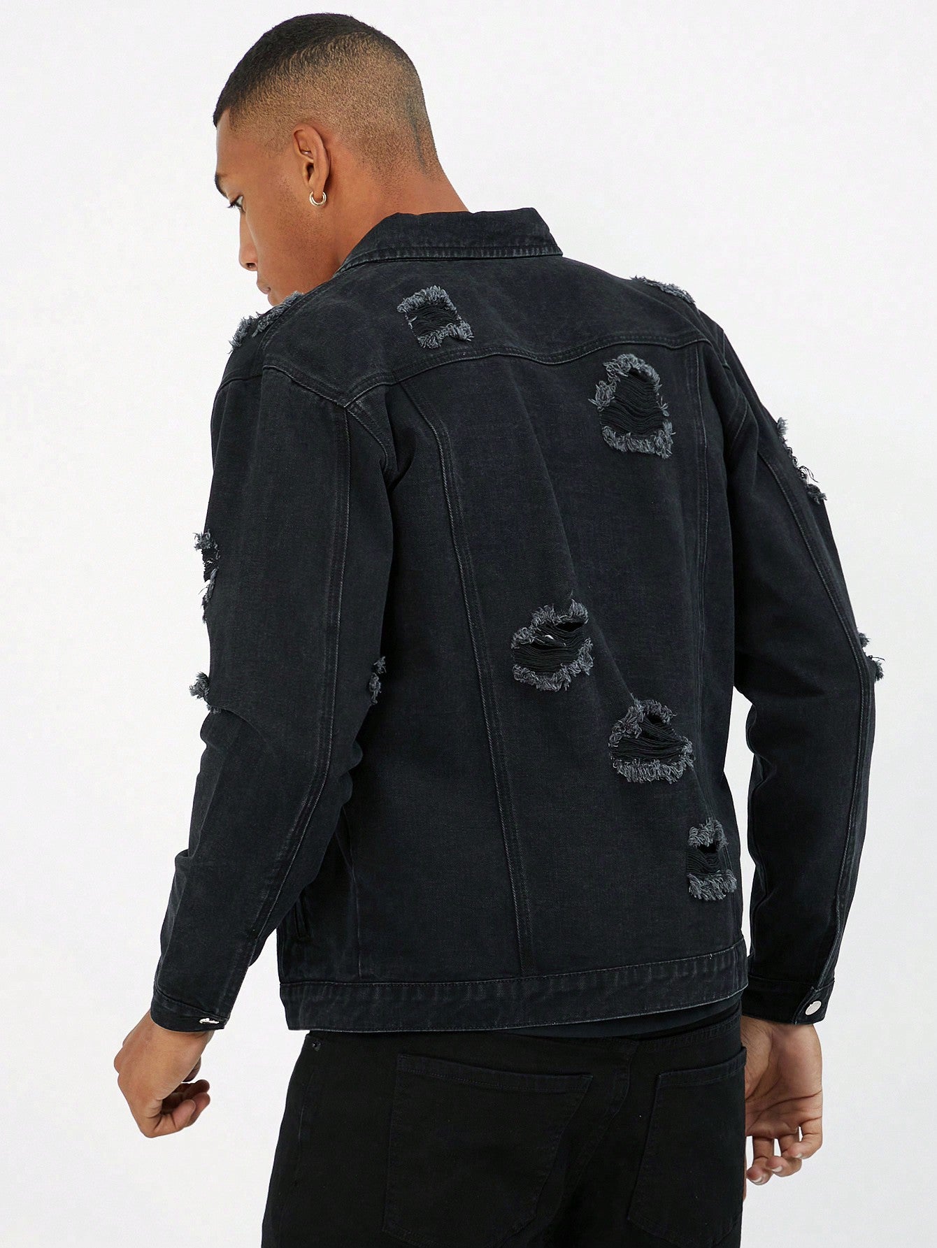 Manfinity EMRG Homme Veste en Jean en Coton Déchiré à Rabat