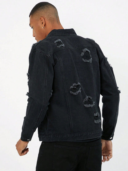 Manfinity EMRG Homme Veste en Jean en Coton Déchiré à Rabat