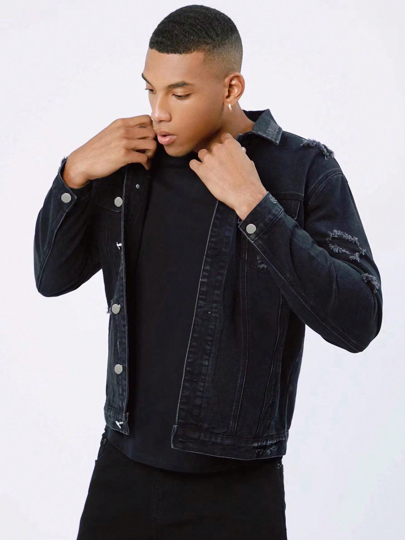 Manfinity EMRG Homme Veste en Jean en Coton Déchiré à Rabat