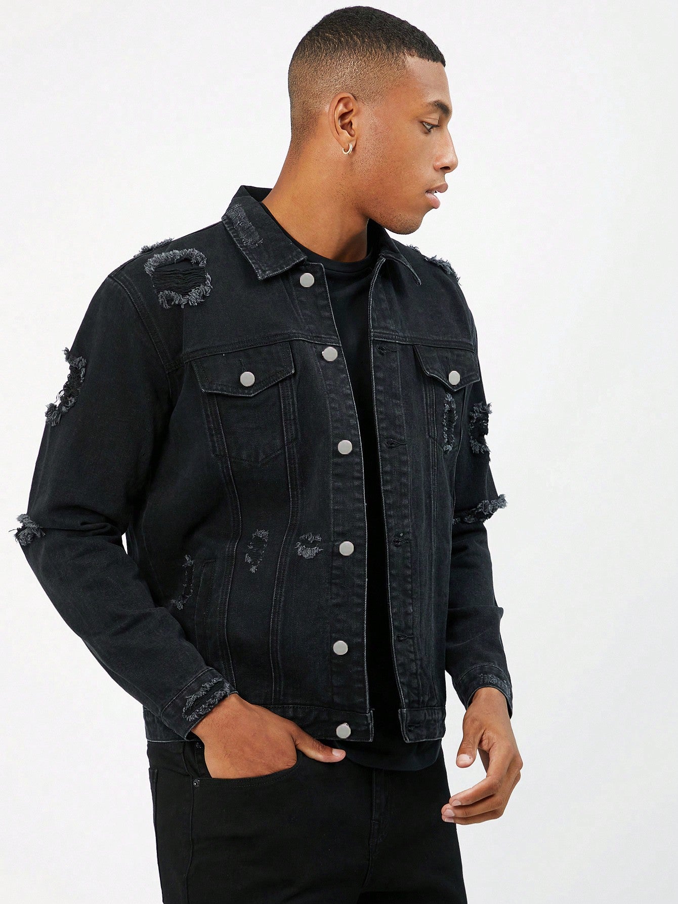 Manfinity EMRG Homme Veste en Jean en Coton Déchiré à Rabat