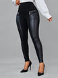 Legging Femme en Simili Cuir Taille Large avec Fermeture Éclair