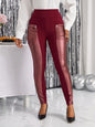 Legging Femme en Simili Cuir Taille Large avec Fermeture Éclair
