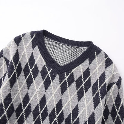 Casual versatile diamond knit sweater
