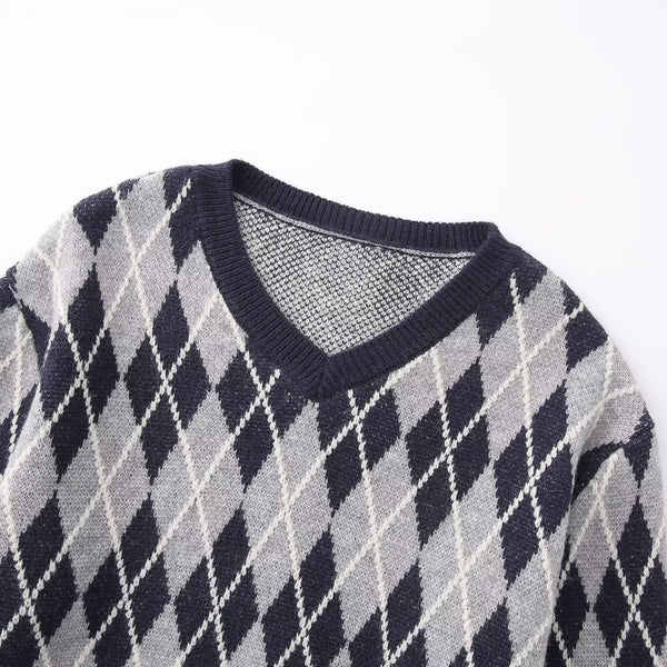 Casual versatile diamond knit sweater