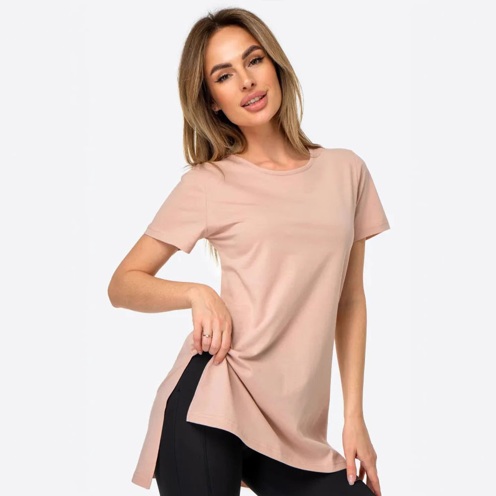 Slit Loose Round Neck Short Sleeve Sweater