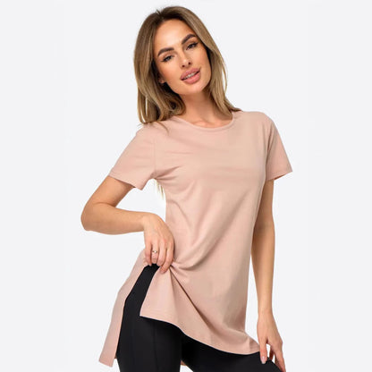 Slit Loose Round Neck Short Sleeve Sweater