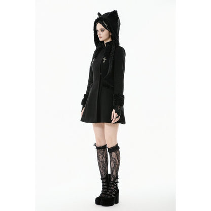 Manteau gothique Dark in Love avec oreilles de chat en fausse fourrure