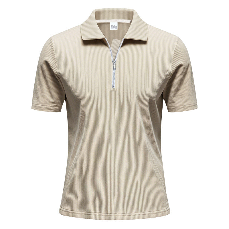 Men's Corduroy Half-Zip Polo Shirt - Short Sleeve