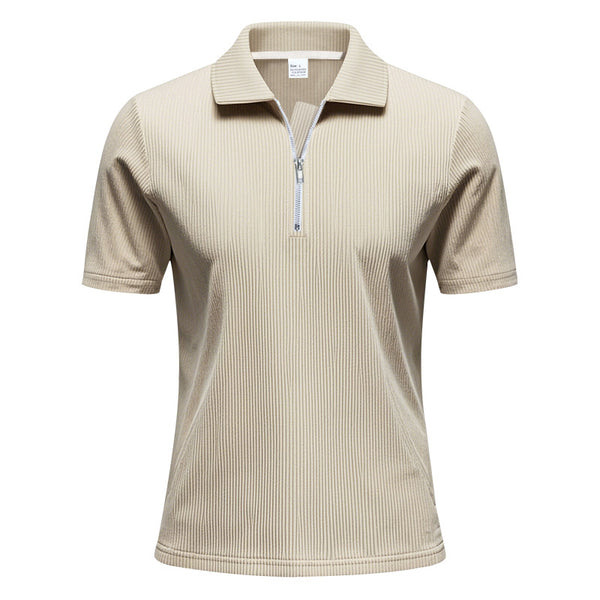 Polo zippé en velours côtelé à manches courtes pour homme