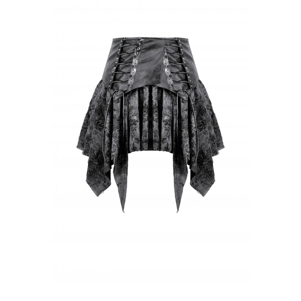 Jupe gothique Dark in Love Elandra avec ourlet mouchoir en dentelle superposée noir anthracite